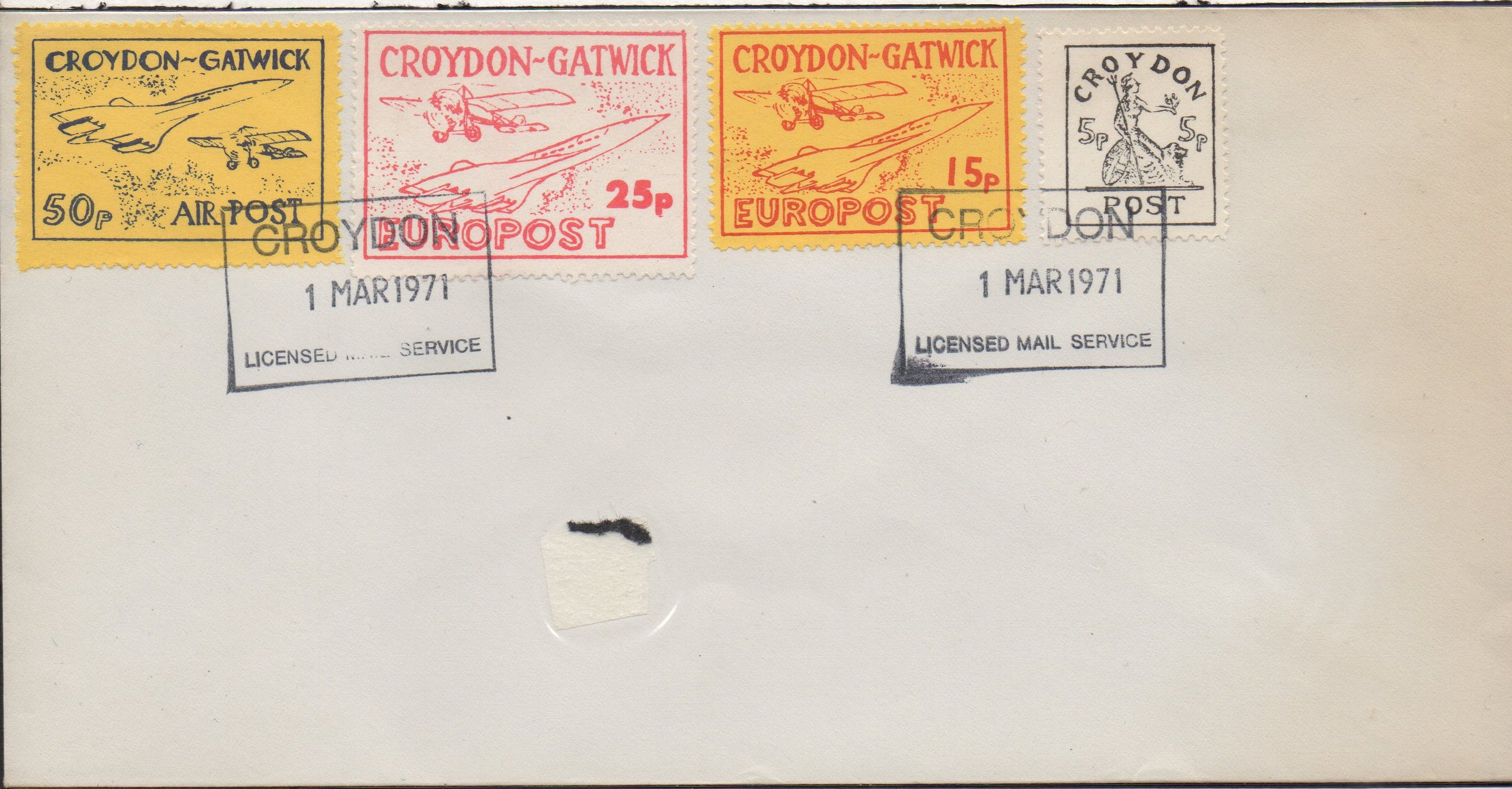 1971 Croydon Gatwick Strike Post cover with multiple CGP franking, March 1st 1971